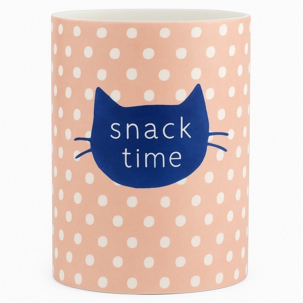 Peach and Blue Polka Dot Snack Time Cat Food Canister